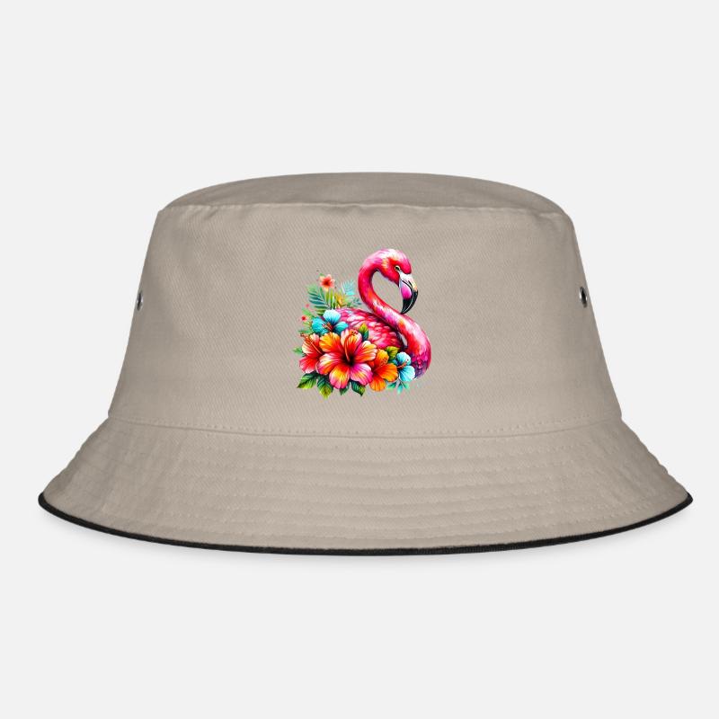 Flamingo decorated with hibiscus flowers Bucket Hat