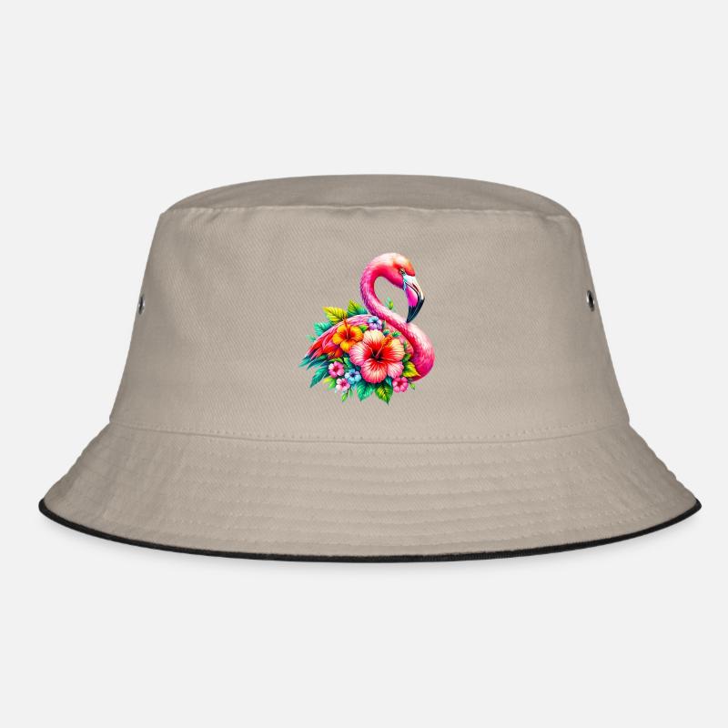 Flamingo decorated with hibiscus flowers Bucket Hat