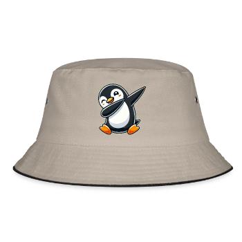 Pinguin Dab Ein cooler tanzender Pinguin Dabbing D - Bucket Hat - Khaki/Schwarz - Vorne