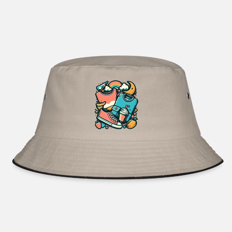 Colorful collage with clothes and everyday objects Bucket Hat