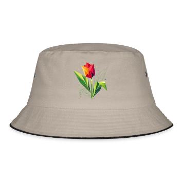 Geometrische Tulpe – Eleganz in Polygonen - Bucket Hat - Khaki/Schwarz - Vorne