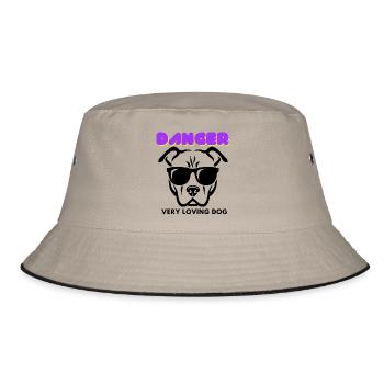 Danger Very Loving Dog, cooler Hund mit dunkler Brille - Bucket Hat - Khaki/Schwarz - Vorne