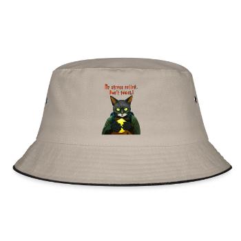 Cyber Black Cat: My Stress Reliever - Bucket Hat - khaki/black - Front
