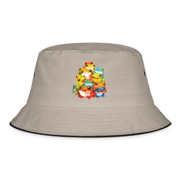 Colorful Frogs Ensemble Illustration - Bucket Hat - khaki/black - Front