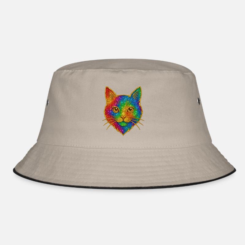 Rainbow Glitter Cat Gold Rim Bucket Hat