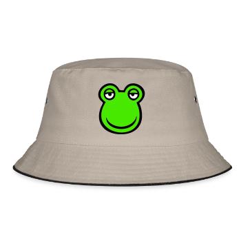 Frosch Kröte lächelt lustig Comic glücklich cool - Bucket Hat - Khaki/Schwarz - Vorne