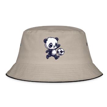 Panda Fußball Cartoon - Bucket Hat - Khaki/Schwarz - Vorne