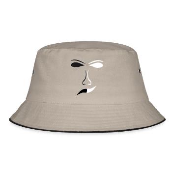 Abstrakte Gesichtslinien Kontrast Maske - Bucket Hat - Khaki/Schwarz - Vorne