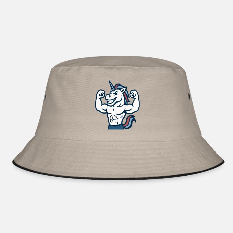 Smiling Unicorn Gym Maskottchen Power Flex Design Bucket Hat