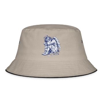 Trauriger Engel  | Handgemalte Zeichnung  - Bucket Hat - Khaki/Schwarz - Vorne