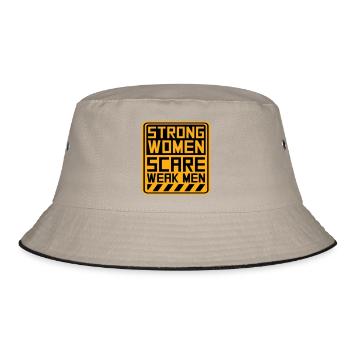 Strong Women Scare Weak Men Selbstbewusst Feminist - Bucket Hat - Khaki/Schwarz - Vorne