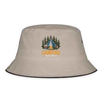 Camping Grillen Spruch Camping Grill Master Camper - Bucket Hat - Khaki/Schwarz - Vorne