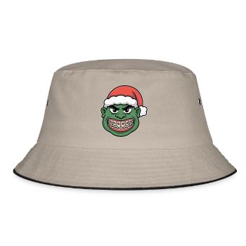 Green Santa Braces Grin - Bucket Hat - khaki/black - Front