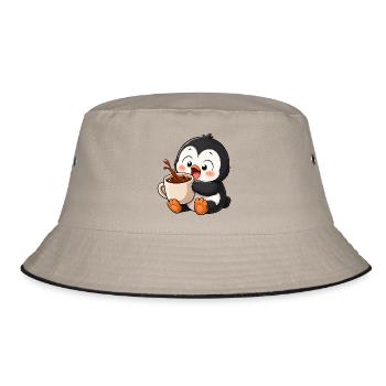 Cute Penguin Coffee Coffee Lover Mugs - Bucket Hat - khaki/black - Front