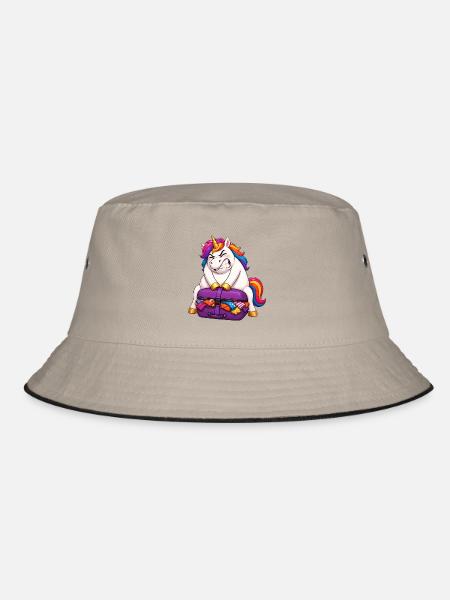 Einhorn Übergepackter Koffer - Bucket Hat - Khaki/Schwarz