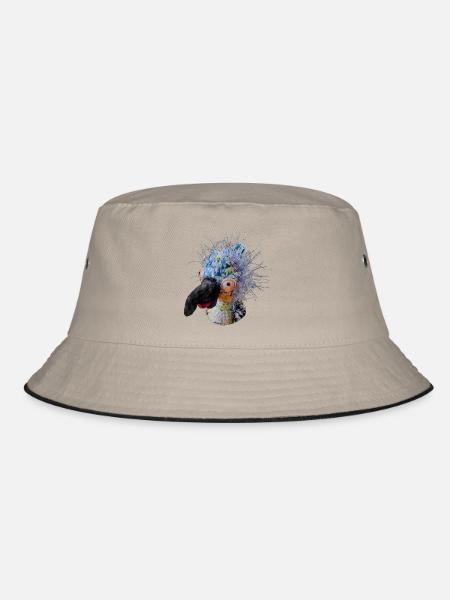 Kurioser Kultvogel Krallo Kreisch™ by Syl Varya - Bucket Hat - Khaki/Schwarz