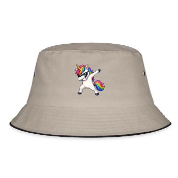 Regenbogen Unicorn Einhorn Dab mit Sonnenbrille - Bucket Hat - Khaki/Schwarz - Vorne