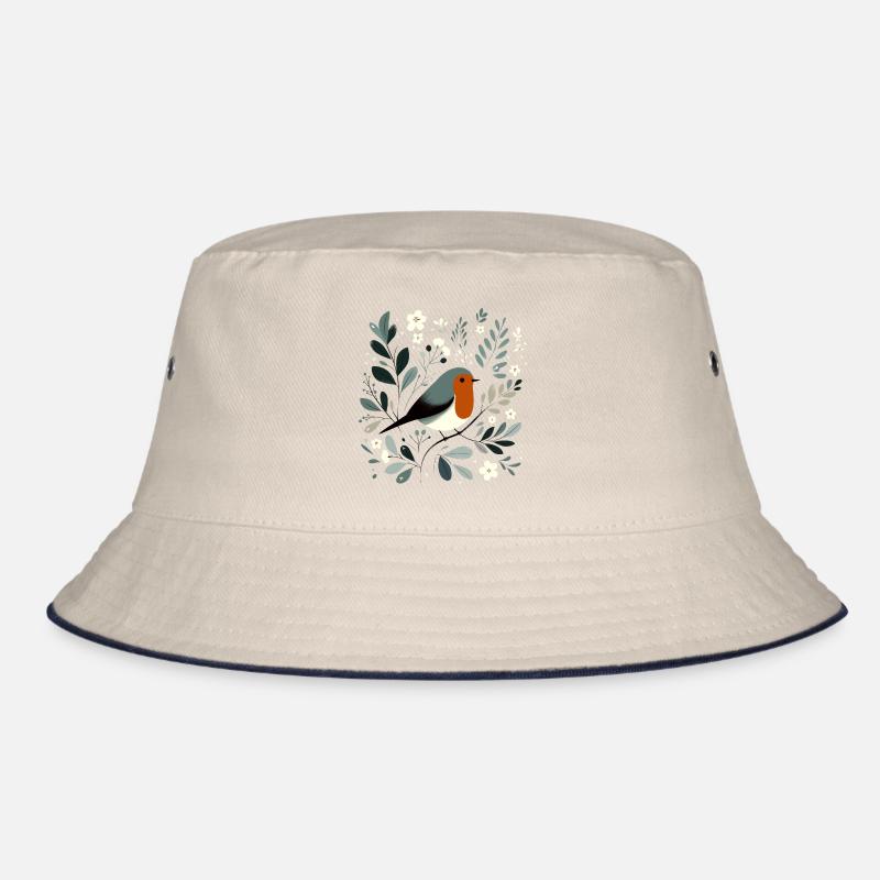 Robin with flowers Bucket Hat