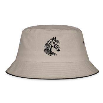 Pferd Pferdekopf - Bucket Hat - Khaki/Schwarz - Vorne