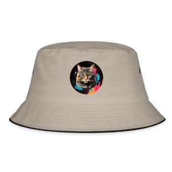 Cute cat portrait in watercolor technique in a circle - Bucket Hat - khaki/black - Front