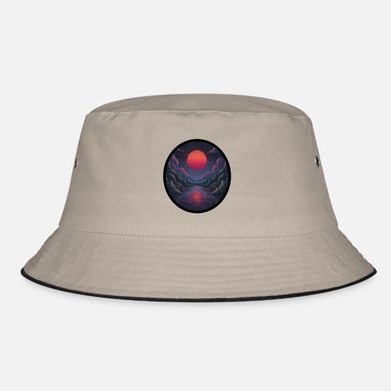 Pixel sunset over the water Bucket Hat