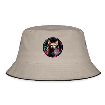 Sphynx cat portrait in watercolor technique - Bucket Hat - khaki/black - Front