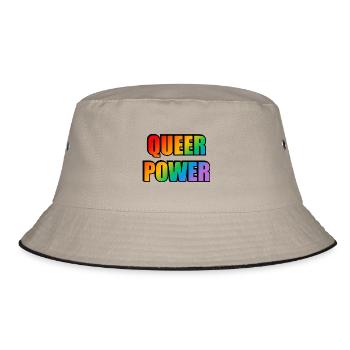 Queer Power Rainbow Text - Bucket Hat - khaki/black - Front
