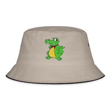 Kroko Kaiman Reptilien Tiere - Bucket Hat - Khaki/Schwarz - Vorne
