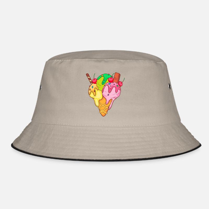 Eis Speiseeis Eiskrem Eiscreme Kugeleis Eisbecher - Bucket Hat - Khaki/Schwarz