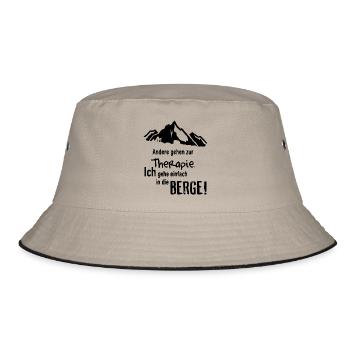 Berge als Therapie - Motiv schwarz - Bucket Hat - Khaki/Schwarz - Vorne