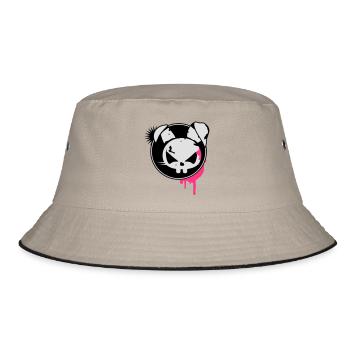 Grunge Sticker mit Hasen Kopf - Bucket Hat - Khaki/Schwarz - Vorne