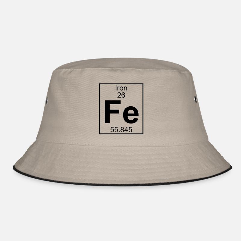 Periodic table element 26 - Fe (iron) - BIG - Bucket Hat - Khaki/Schwarz
