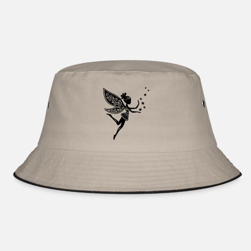 Elfe, Fee, Sterne, Flügel, Magie, Glücksbringer - Bucket Hat - Khaki/Schwarz