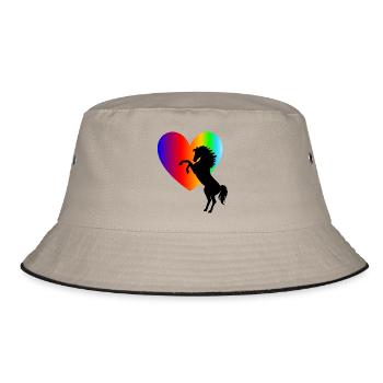 steigendes Pferd Herz Pferdeliebe Pferde Geschenk - Bucket Hat - Khaki/Schwarz - Vorne