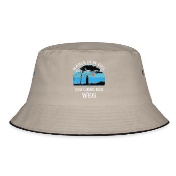 DarssCoast - Ostsee Leuchtturm Wandern Geschenk - Bucket Hat - Khaki/Schwarz - Vorne