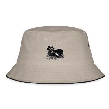 Katze Maus Winter Illustration - Bucket Hat - Khaki/Schwarz - Vorne