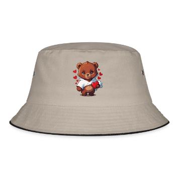 Verschenke dieses süße Bärchen zum Valentinstag - Bucket Hat - Khaki/Schwarz - Vorne