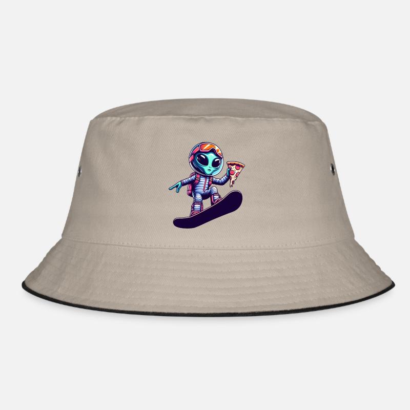 Alien Snowboard Pizza Spaß Bucket Hat