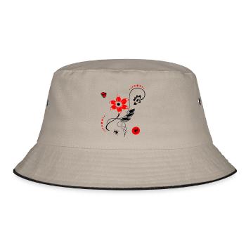 Summer flower with ladybug and ants - Bucket Hat - khaki/black - Front