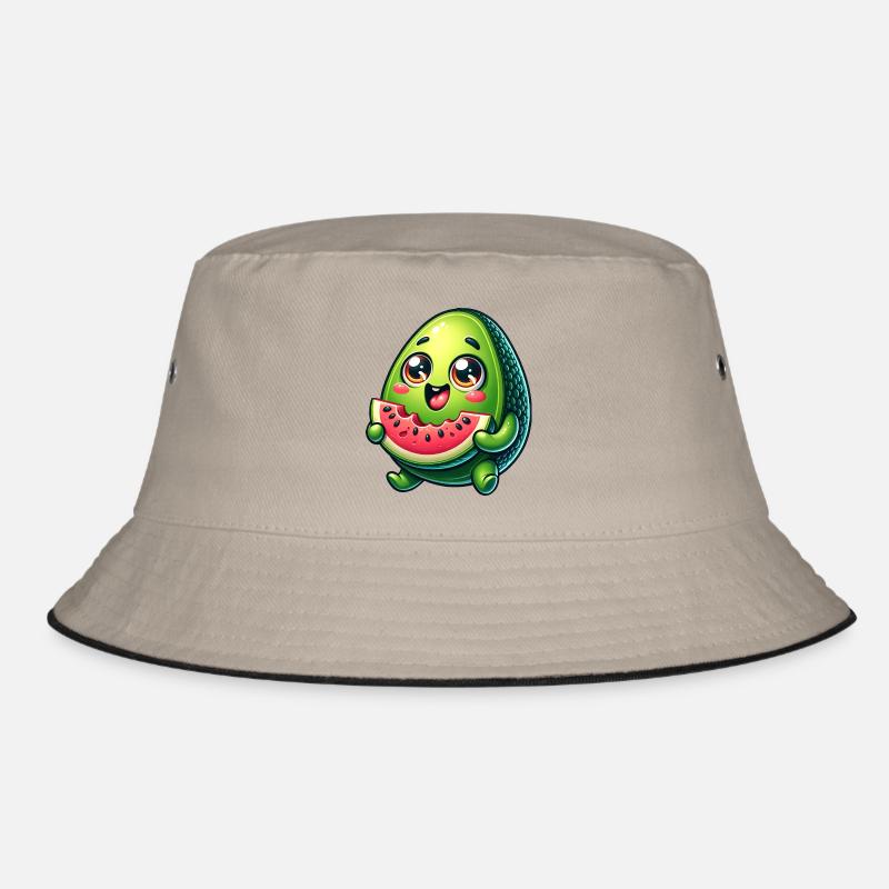 Avocado & Wassermelone Süßes Comic - Bucket Hat - Khaki/Schwarz