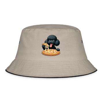 Comic Poodle with Pizza - Bucket Hat - khaki/black - Front
