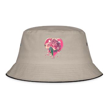 Heart with Almond Blossoms Heart Flowers - Bucket Hat - khaki/black - Front