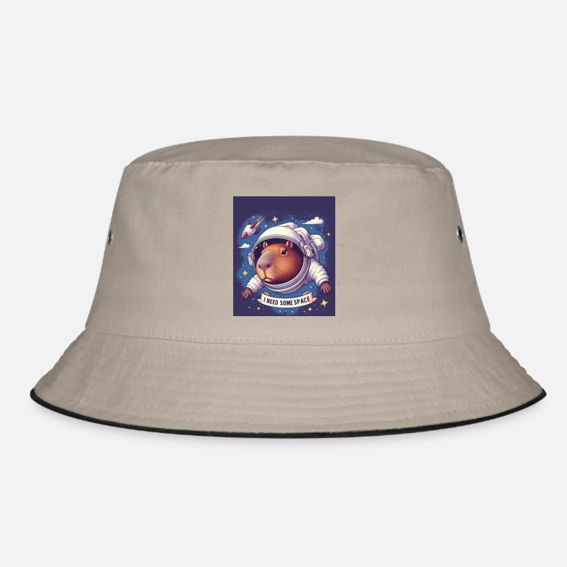 "I NEED SOME SPACE" Capybara - Bucket Hat - Khaki/Schwarz