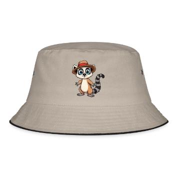 Süßer Waschbär mit gestreiftem Hut - Bucket Hat - Khaki/Schwarz - Vorne