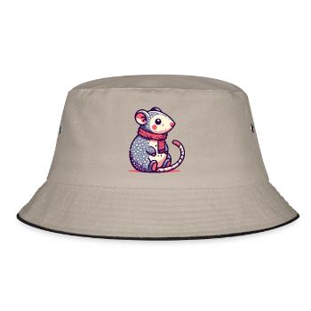 Süße Maus im Schal - Bucket Hat - Khaki/Schwarz - Vorne