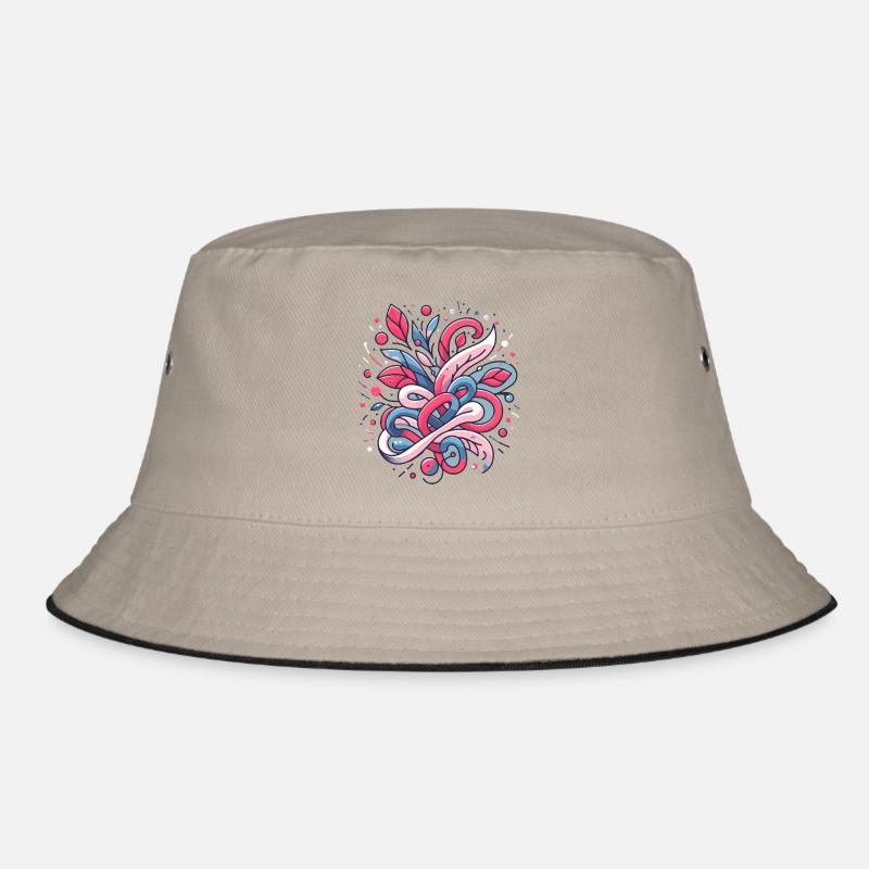 Abstract Floral Pattern - Bucket Hat - khaki/black