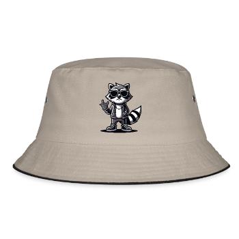 Waschbär mit Rock Pose Raccoon Rock Musik Musiker - Bucket Hat - Khaki/Schwarz - Vorne