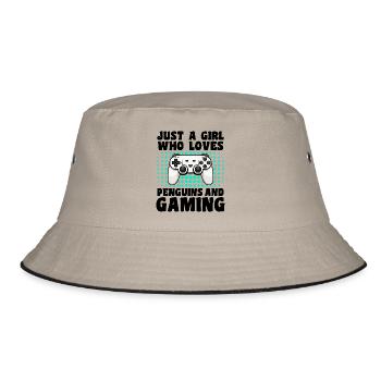 Gamer and Penguins: Video Games and Icy Adventure - Bucket Hat - khaki/black - Front