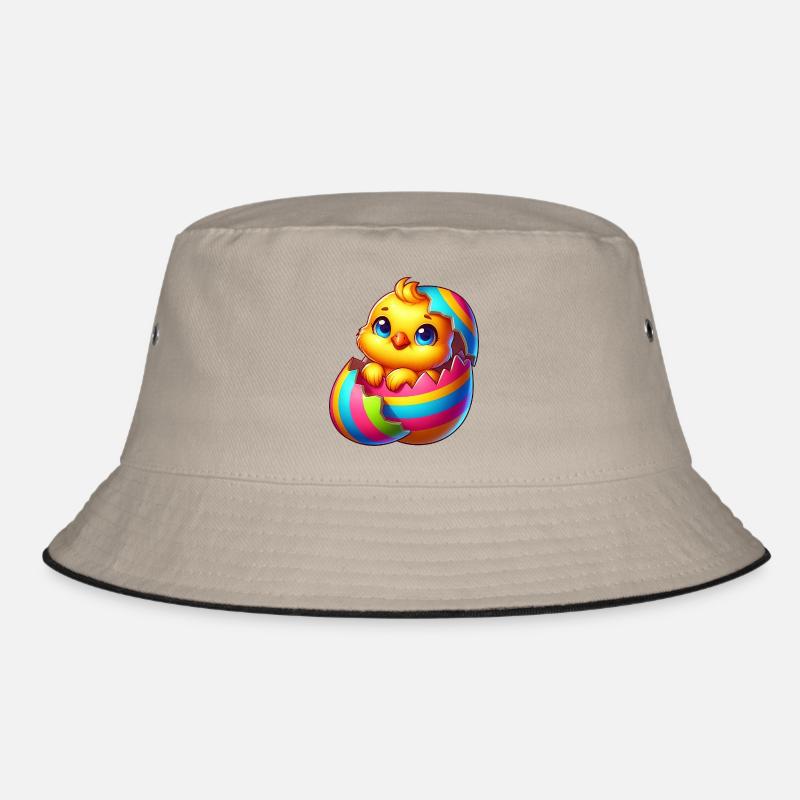 Cute Chick Cartoon Colorful Easter Egg Hatching Bucket Hat