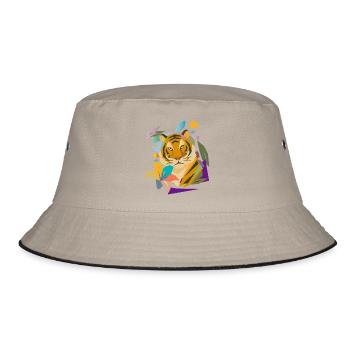 Tiger mit Blüte – Kraftvolles Naturmotiv - Bucket Hat - Khaki/Schwarz - Vorne